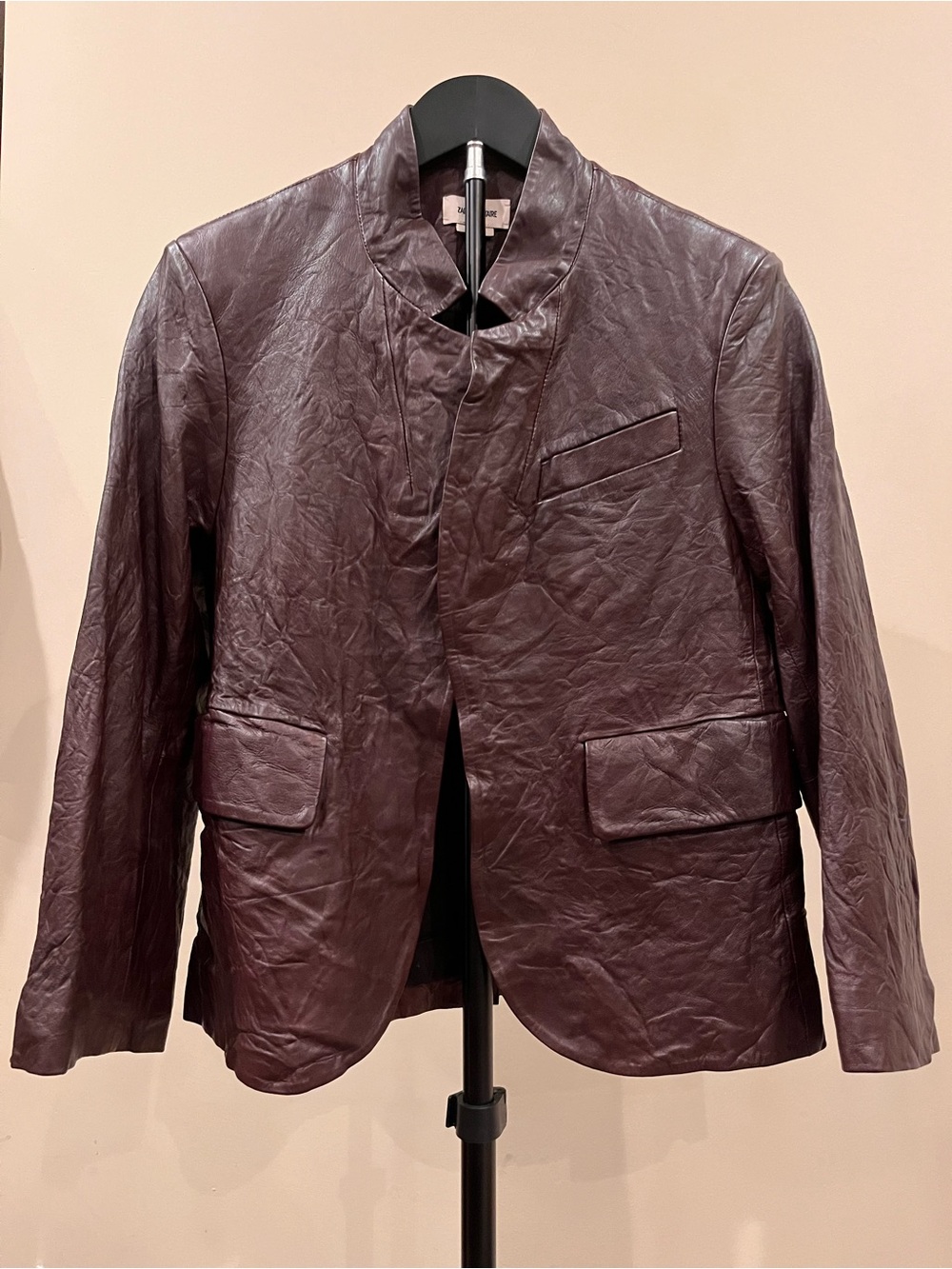 Zadig & Voltaire Verys Crinkled Leather Blazer Jacket Merlot Burgundy 36 US 4